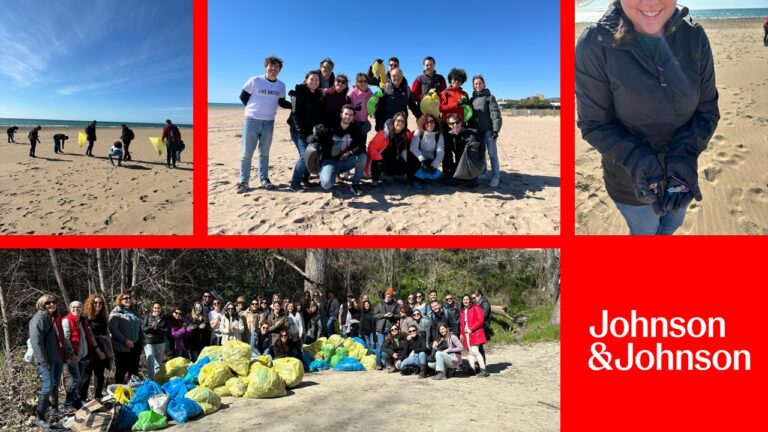 Los empleados de Johnson & Johnson recogen casi una tonelada de residuos en la playa de Gavà de Barcelona y el río Jarama en Madrid