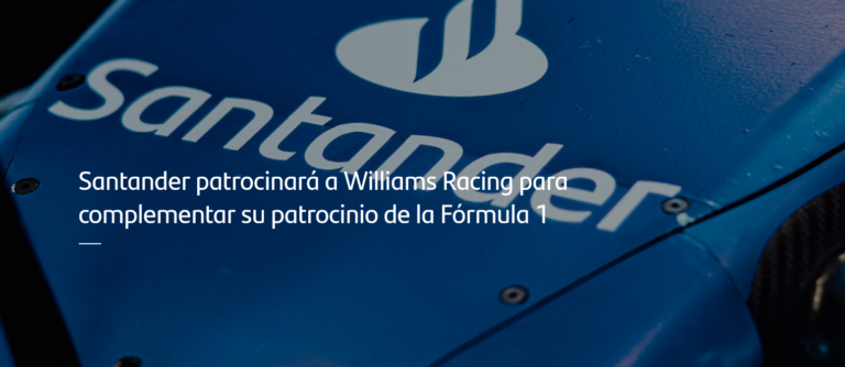 Santander patrocinará a Williams Racing para complementar su patrocinio de la Fórmula 1